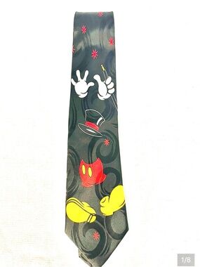 Black Silk Tie with White, Red and Yellow Character Motif